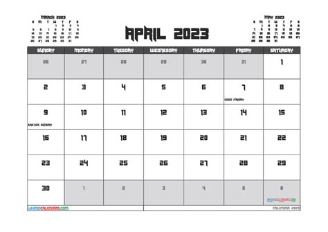 Free Printable April 2023 Calendar (23310)