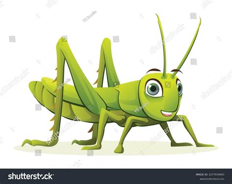 Cute Grasshopper Cartoon Illustration Green Locust Stock Vector