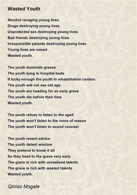 Wasted Youth - Wasted Youth Poem by Qiniso Mogale