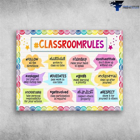 Classroom Poster Classroom Rules Follow All The Directions Leatthebell Arrive To Class On