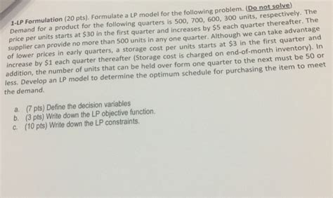 Solved 1 Lp Formulation 20 Pts Formulate A Lp Model For