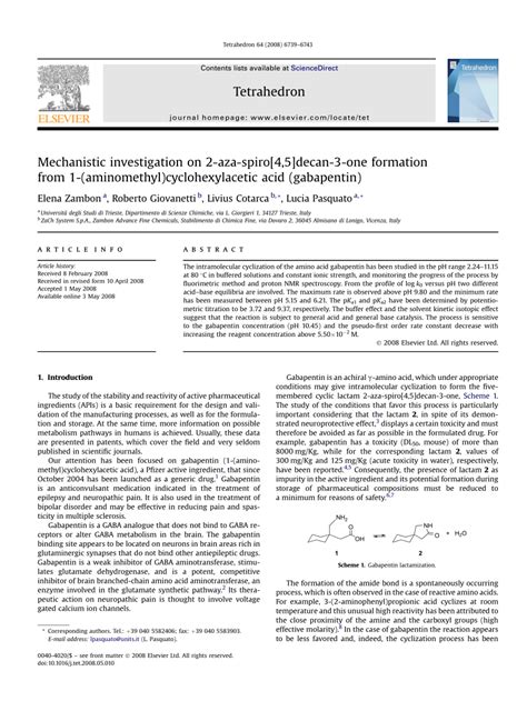 Pdf Mechanistic Investigation On Aza Spiro Decan One