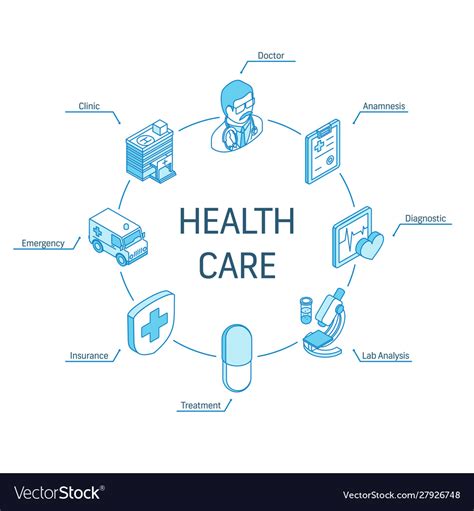 Health Care Isometric Concept Connected Line 3d Vector Image