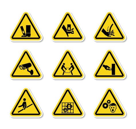 Símbolos de peligro de advertencia triangulares etiquetas Signo aislado