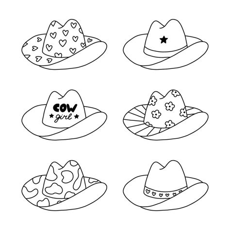 Cute set of cowgirl and cowboy hat. Sheriff hat with hearts, cow ...