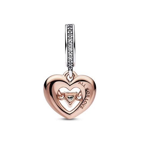 Two Tone Radiant Heart Dangle Charm Gullsmed Gams Haugs En