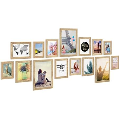 PHOTOLINI Bilderwand Treppe Modern Natur Aus MDF 15er Bilderrahmen Set