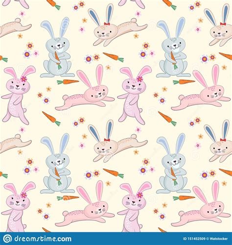 Cute Cartoon Rabbit In Vintage Color Pattern Stock Vector