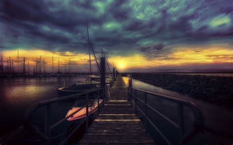 Wallpaper Pier Boats Night 1920x1200 Hd Picture Image