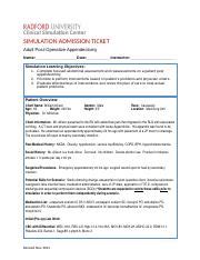 Simulation Admission Ticket With Cra Post Op Appy Adult Docx