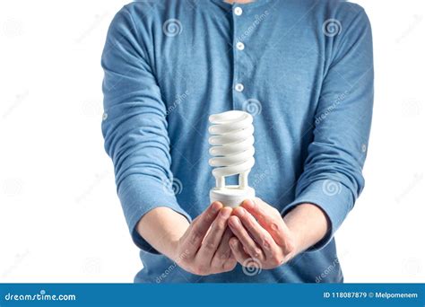 Man Holding A Light Bulb Stock Image Image Of Blue 118087879