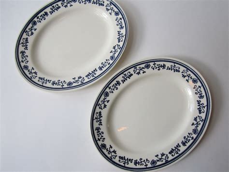 Vintage Homer Laughlin Blue And White Oval Plates Pair Diner Etsy