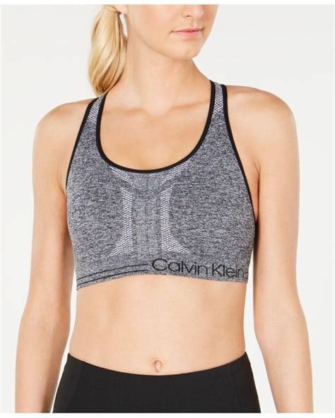 Lyst Calvin Klein Performance Mid Impact Padded Racerback Sports Bra Pfyt3271 In Gray