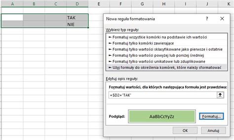 Formatowanie warunkowe Excel Jeśli inna komórka zawiera tekst