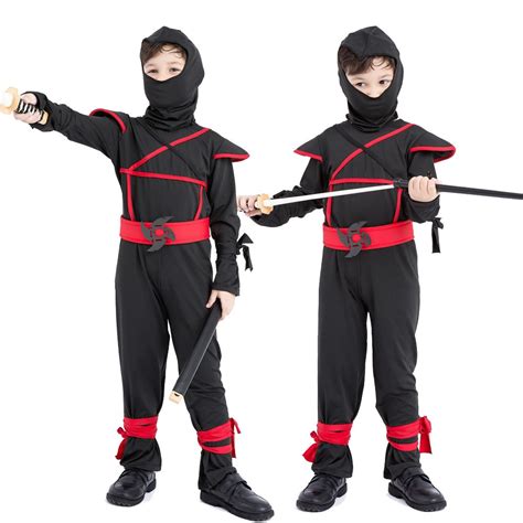 5pcs Kids Boys Ninja Costume Stealth Samurai Warrior Fancy Dress