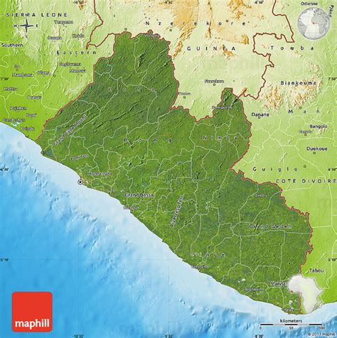 Satellite Map Of Liberia Physical Outside