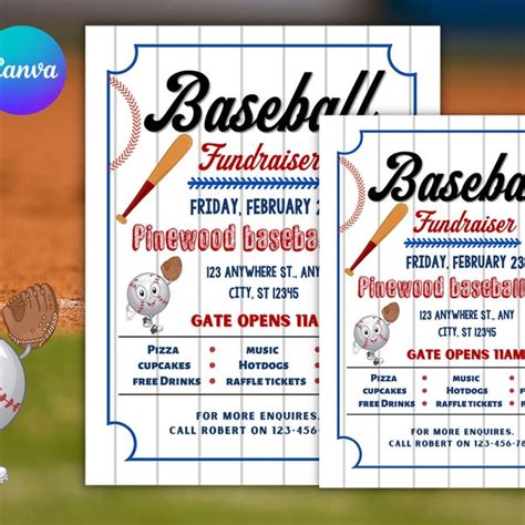 Baseball Fundraiser Editable Flyer Etsy