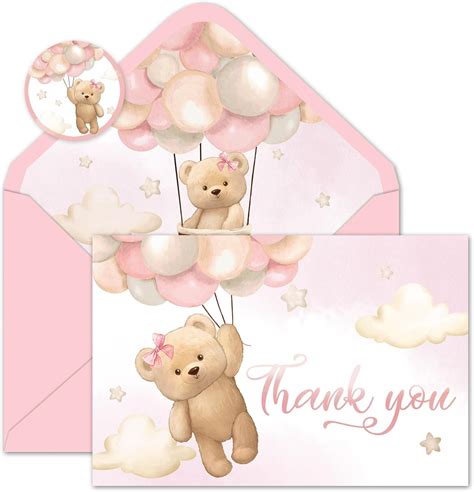 Amazon Whaline Packs Bear Thank You Cards Pink Bear Balloon