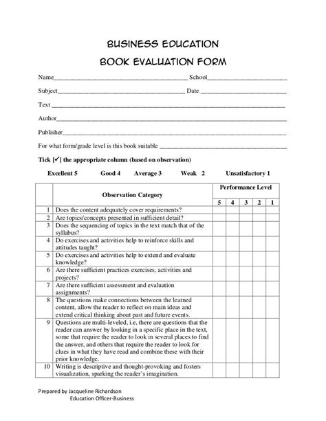 Book Evaluation Form