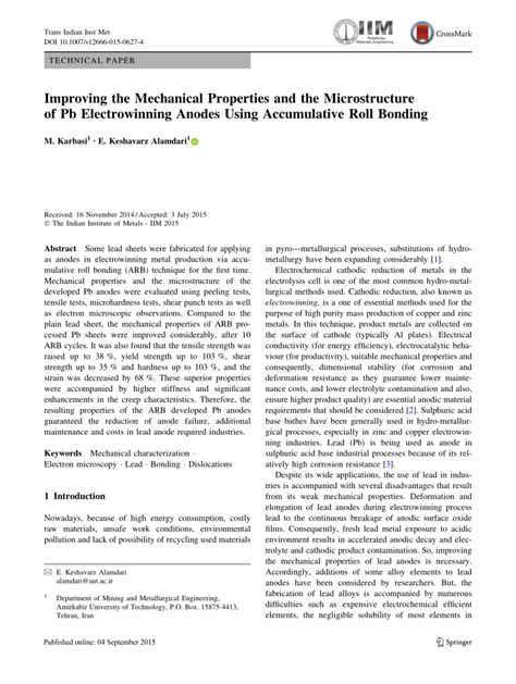 PDF Improving The Mechanical Properties And The Microstructure Of Pb