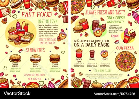 Street Food Fastfood Snacks Sketch Menu Royalty Free Vector