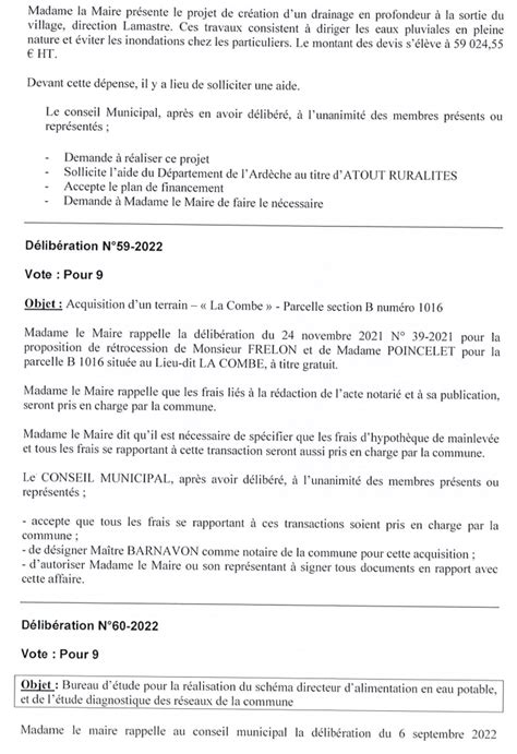 Nozières Procès verbal des délibérations et compte rendu du conseil