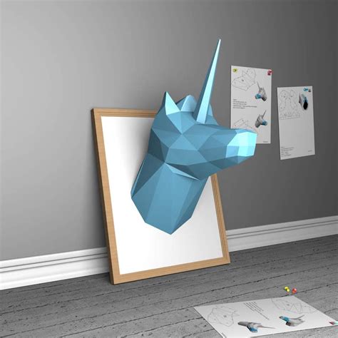 Unicorn Papercraft Animal Trophy Loft Decor Paper Trophy Etsy