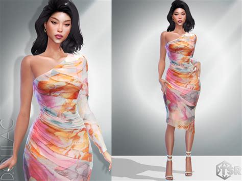 The Sims Resource Ruched Asymmetric Dress Do