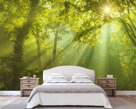 Sunny Forest Wall Mural Greenery Wallpaper Green Forest Etsy