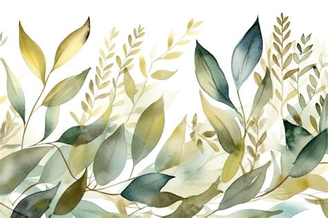 Premium Photo Watercolor Seamless Border Illustration With Green Gold