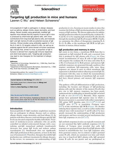 PDF Targeting IgE Production In Mice And Humans