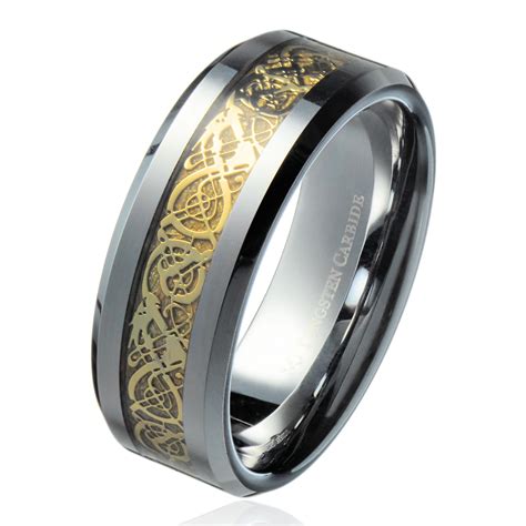 Metals Jewelry Unisex Mm Gold Celtic Dragon Tungsten Carbide Wedding