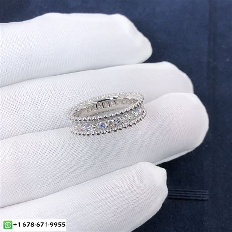 Custom Made VCA Perlée Diamonds 1 Row Ring in 18K White Gold