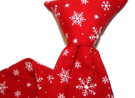 Handmade Neck Tie Holiday Red With White Snowflakes Design Etsy