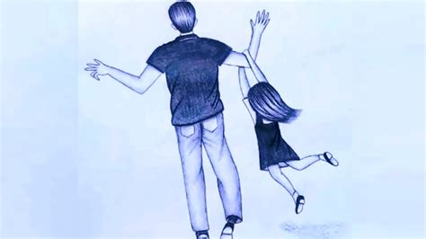 Fathers Day Special Drawing Easy Way To Draw Father And Daughter Pencil Sketch Step By