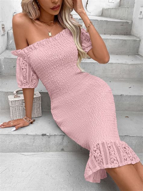 Shein Privé Off Shoulder Ruffle Hem Bodycon Dress Shein Usa