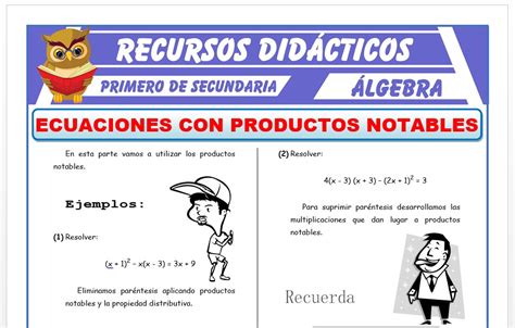 Ecuaciones Con Productos Notables Para Primero De Secundaria