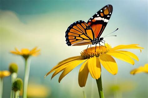 Una Mariposa Monarca En Una Flor Foto Premium