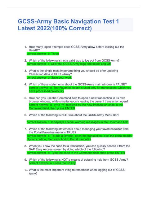 Gcss Army Basic Navigation Test Latest Correct Gcss Army