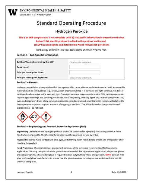 Hydrogen Peroxide Standard Operating Procedure Hydrogen Peroxide This