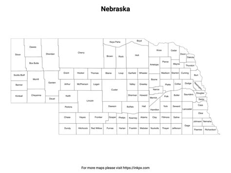 Printable Map of Nebraska County with Labels · InkPx