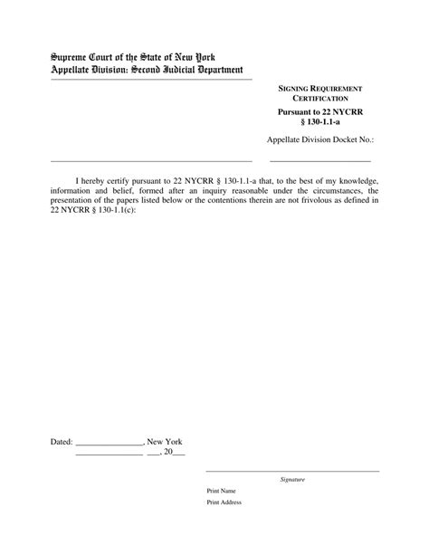 New York Certification Pursuant To 22 Nycrr Part 130 1 1 A Fill Out