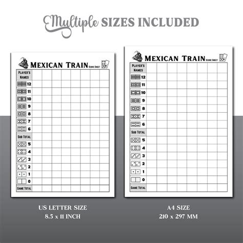 Mexican Train Dominoes Score Sheet, Mexican Train Game Score Sheet ...