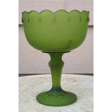 Vintage Frosted Glass Compote Attributed To Fenton Chairish