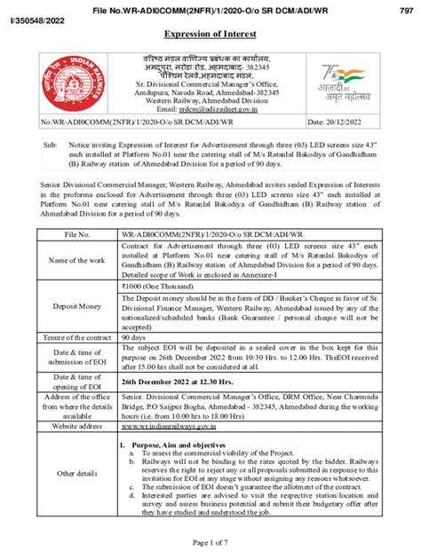 Fillable Online Wr Indianrailways Gov Divisions Western Railway Fax