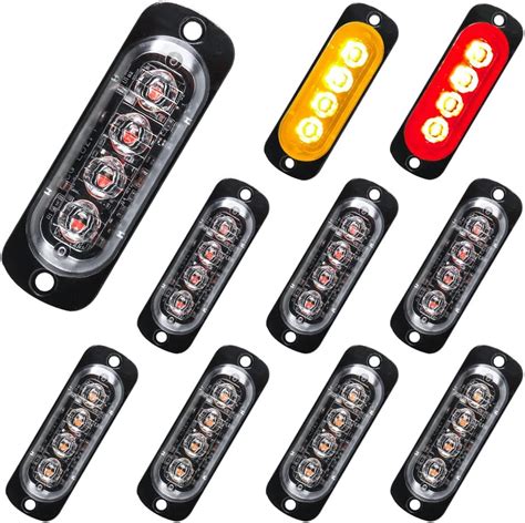 Sidaqi 10pcs Amber Red 4 Led Trailer Lights Surface Mount Clearance Lights Side