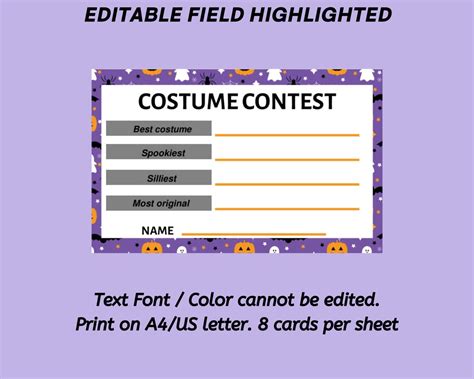 Halloween Costume Contest Award & Voting Card for Party at - Etsy