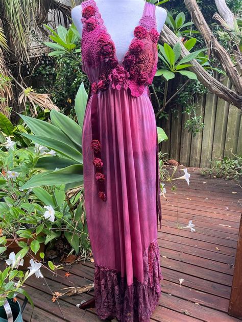 Bohemian Burgundy Multi Tattered Upcycled Summer Hand Dyed Slip Dress