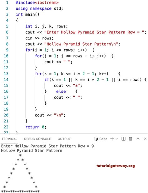 C Program To Print Hollow Star Pyramid Pattern