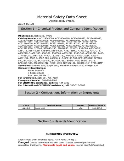 Ppt Material Safety Data Sheet Of Acetic Acid Powerpoint 46 Off